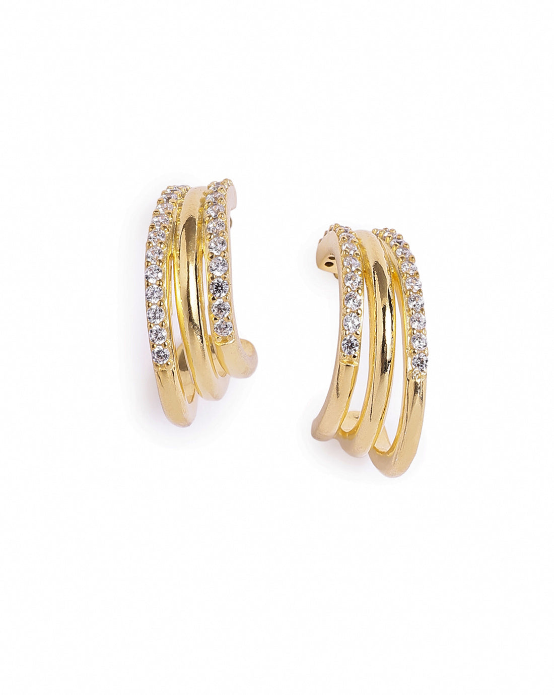 18kt Gold Plated CZ Triple Layered Huggie Half Hoop Earring