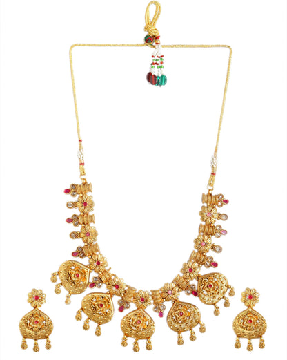 Gold-Plated Festive Floral Necklace Jewellery Set