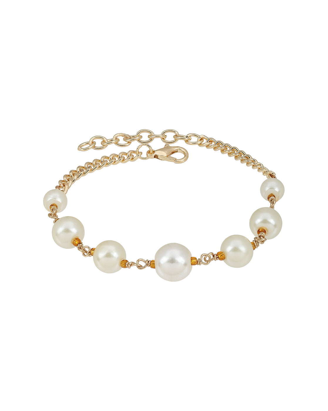 Gold Plated  Pearl Charm Adjustable Bracelet