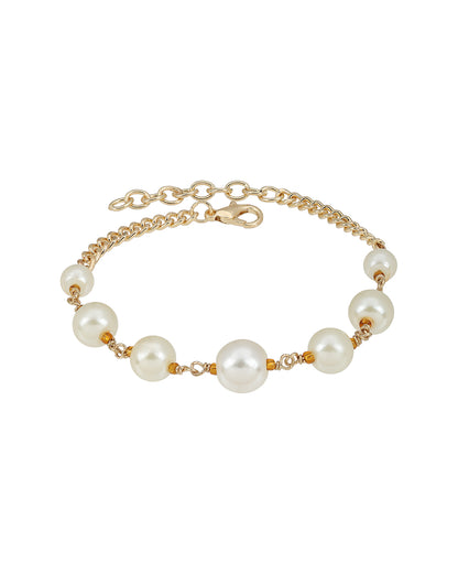 Gold Plated  Pearl Charm Adjustable Bracelet