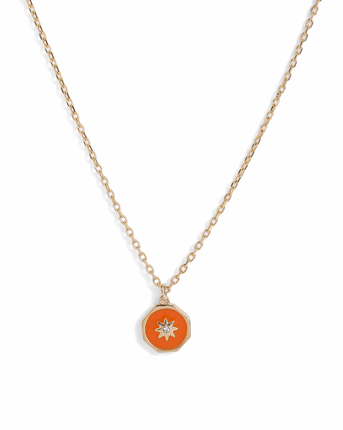 18kt Gold Plated CZ Burst Star Enamel Pendant and Chain Necklace