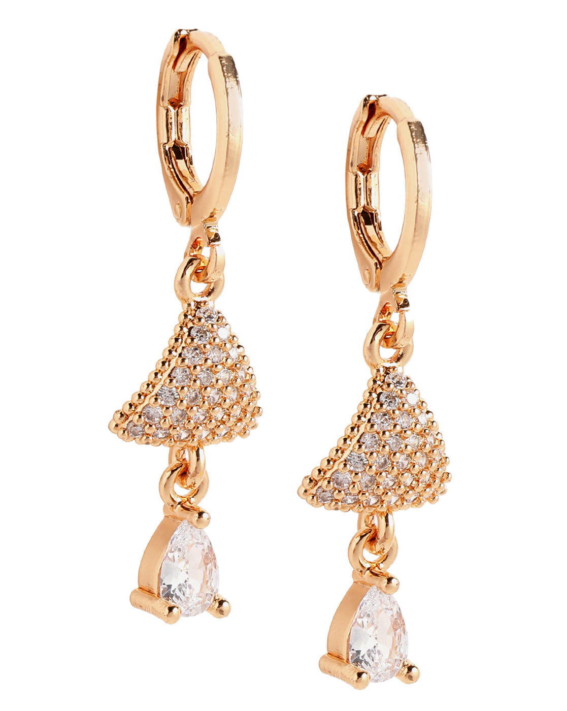 Rose Gold Plated Dangling Solitaire Triangular Hoop Earring