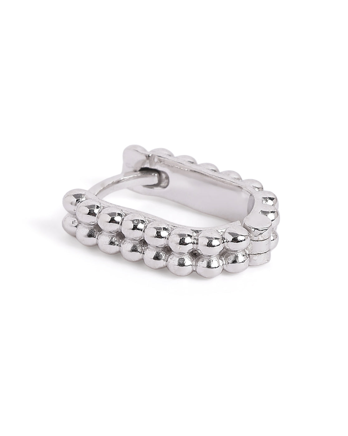 Rhodium Plated Oval Beaded Mini Hoop Earring