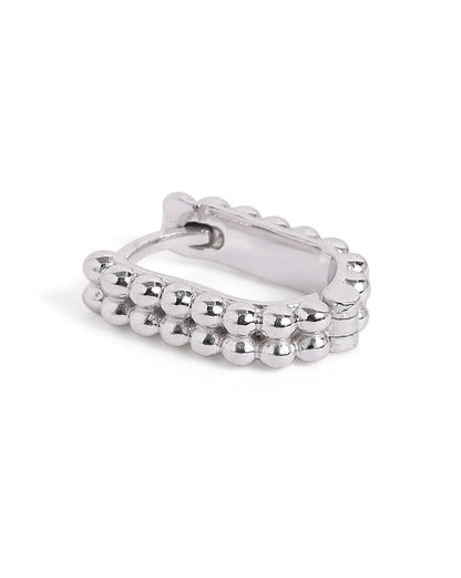 Rhodium Plated Oval Beaded Mini Hoop Earring