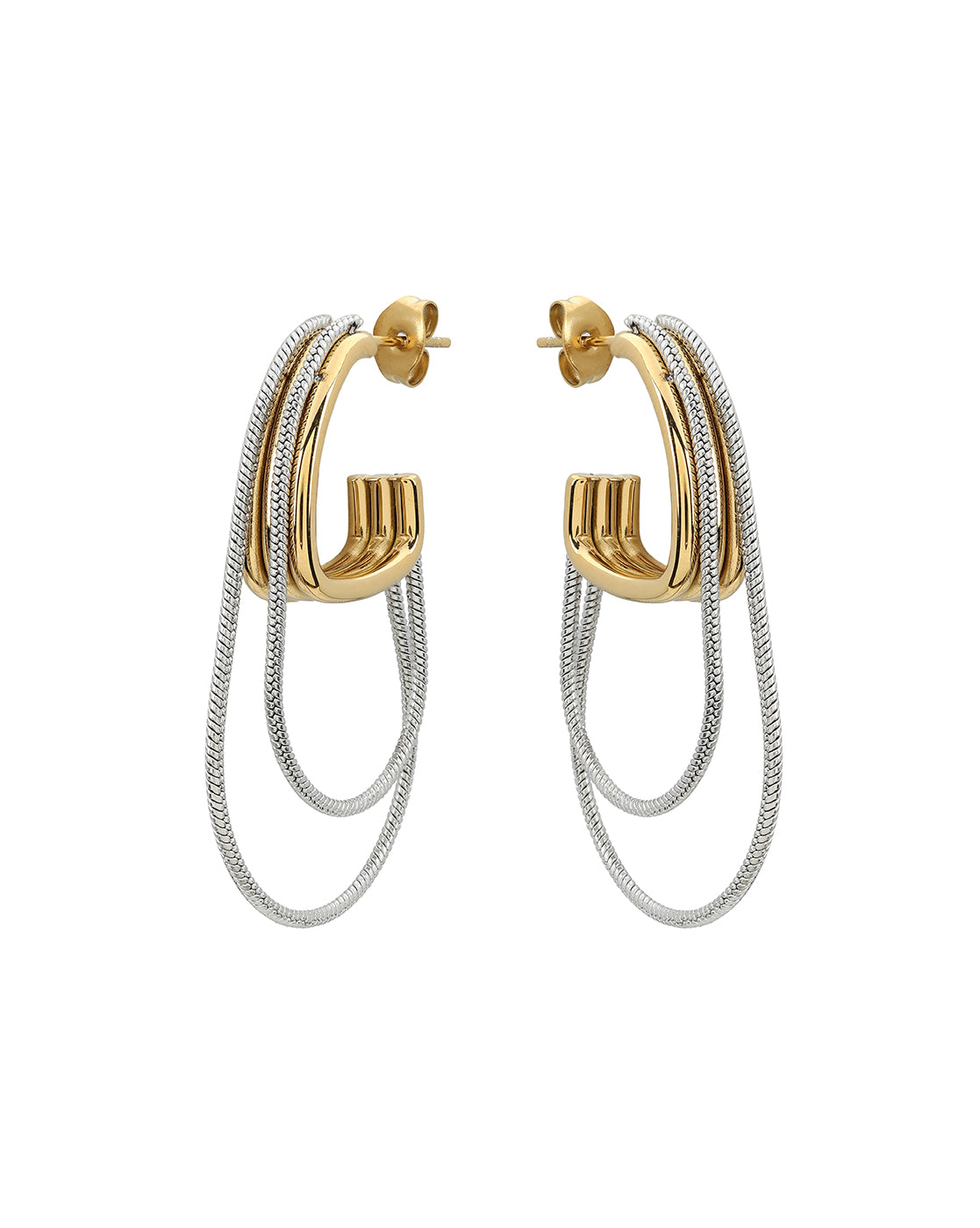 Gold &amp; Silver Plated Fancy Bold Multi Loop Chain Half Hoop Earring