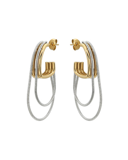 Gold &amp; Silver Plated Fancy Bold Multi Loop Chain Half Hoop Earring