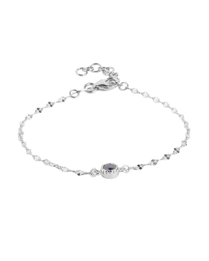 Rhodium-Plated Timeless Sapphire-Blue CZ Adjustable Charm Bracelet
