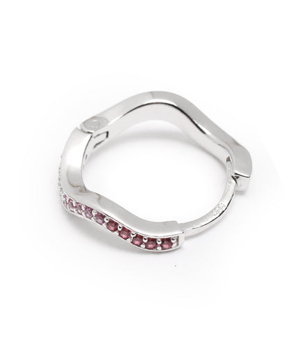 925 Sterling Silver Rhodium Plated Pink CZ Contemporary Wave Earring