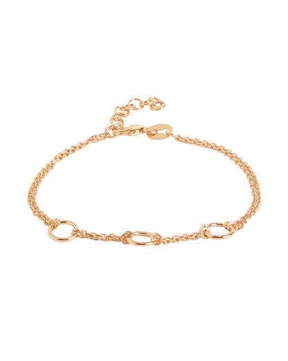 18kt Rose Gold Plated Modern Link and Double Chain Adjustable Bracelet