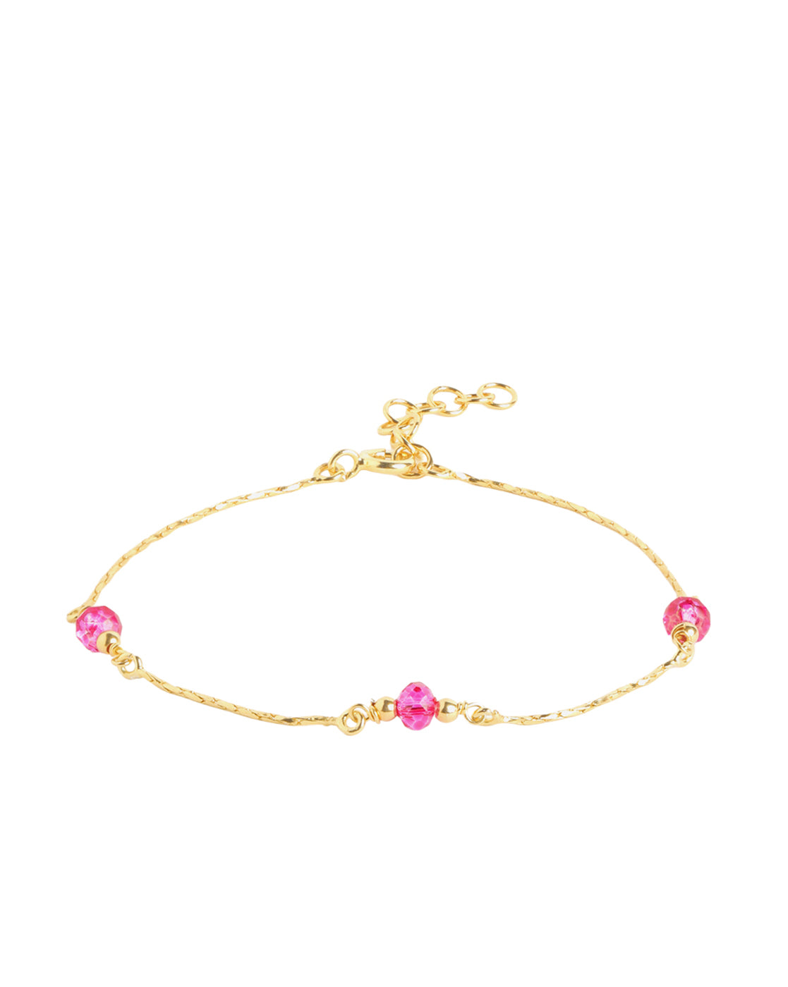 18kt Gold Plated Delicate Fuchsia Bead Charm Adjustable Bracelet