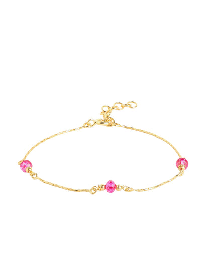 18kt Gold Plated Delicate Fuchsia Bead Charm Adjustable Bracelet