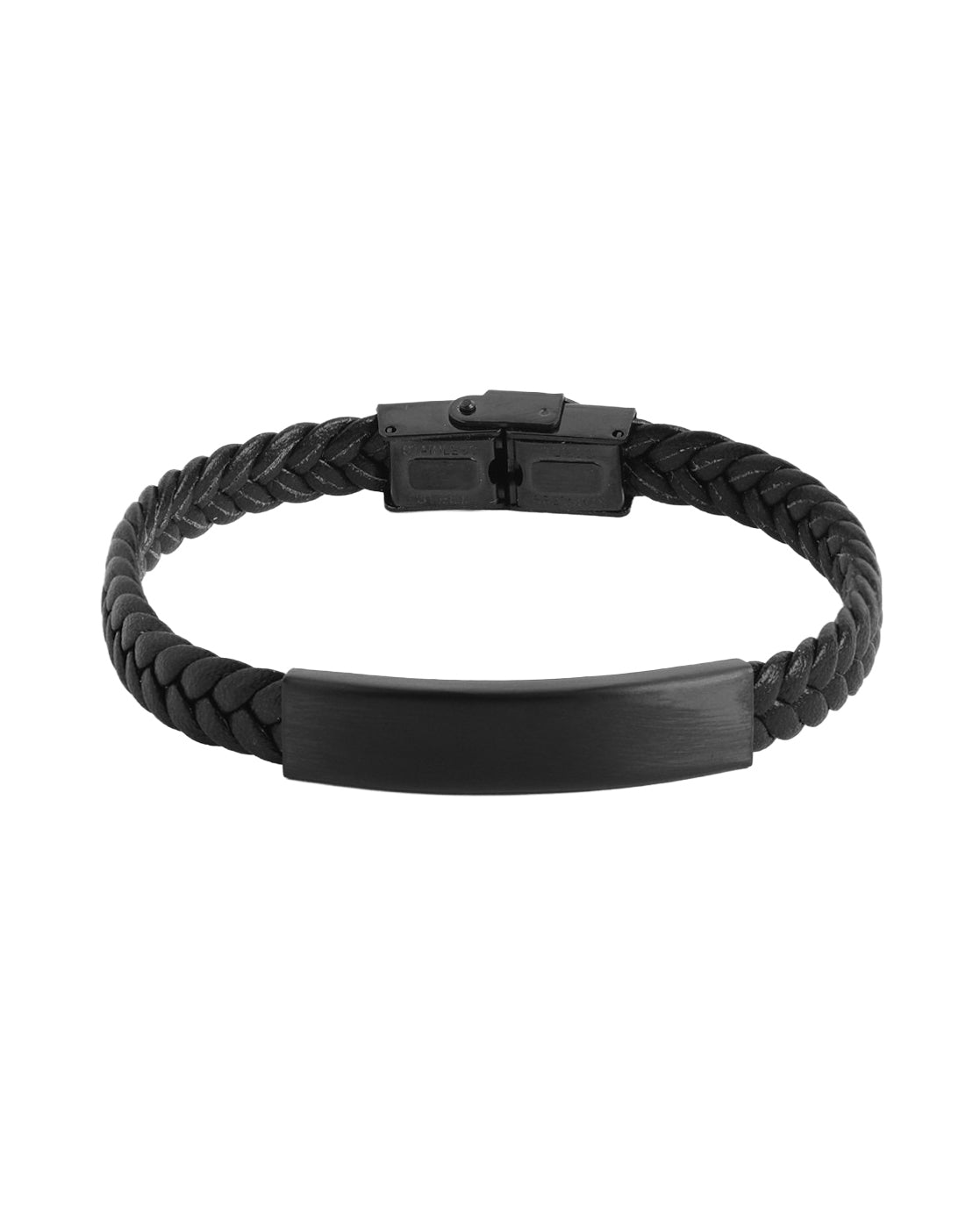 Men Black Toned Faux Leather Bracelet