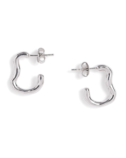 Rhodium Plated Contemporary Half Hoop Earring