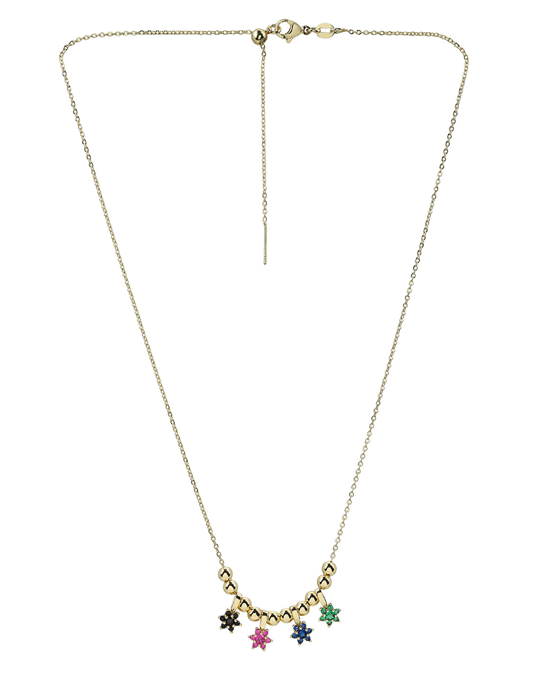 Gold Plated Multicolor CZ Studded Floral Charm Necklace