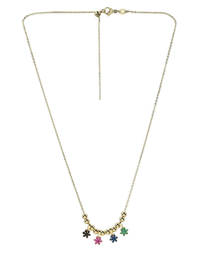 Gold Plated Multicolor CZ Studded Floral Charm Necklace