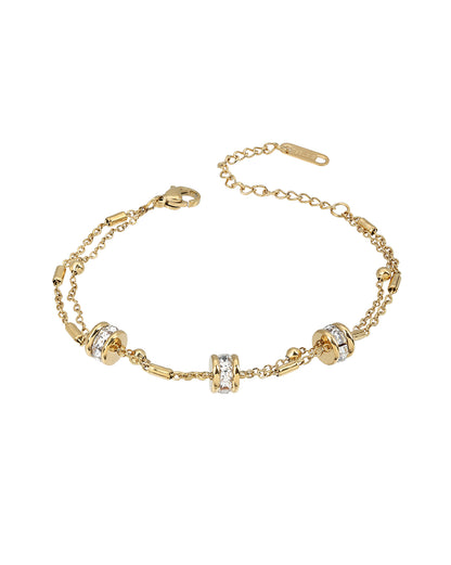 Premium Gold Plated Metallic Round CZ Studded Double Layered Bracelet