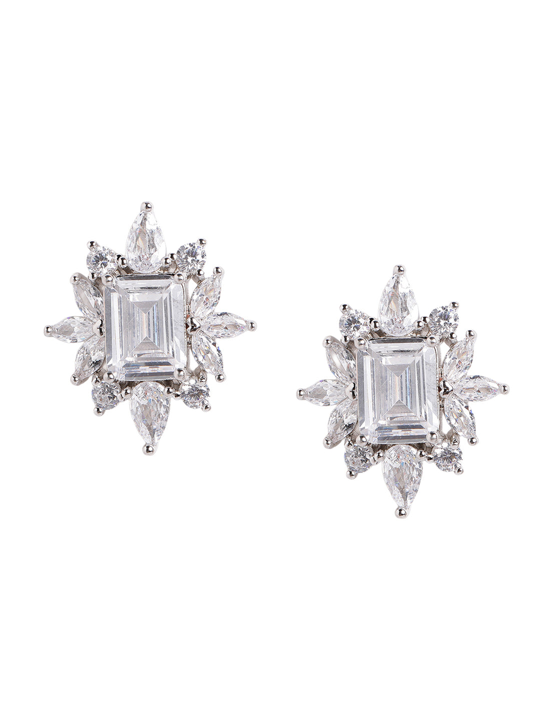 Silver Plated Sparkling Baguette Solitaire CZ Statement Studs