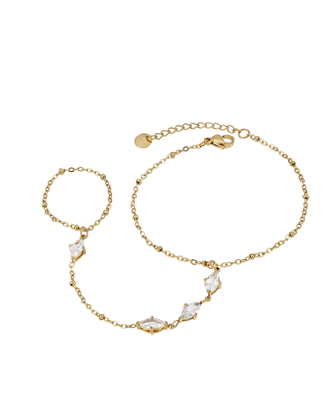 Contemporary Gold Plated Solitaire Hand Chain Bracelet