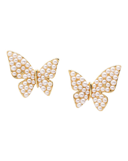 18kt Gold Plated Dainty Butterfly with Mini Pearl Stud Earring