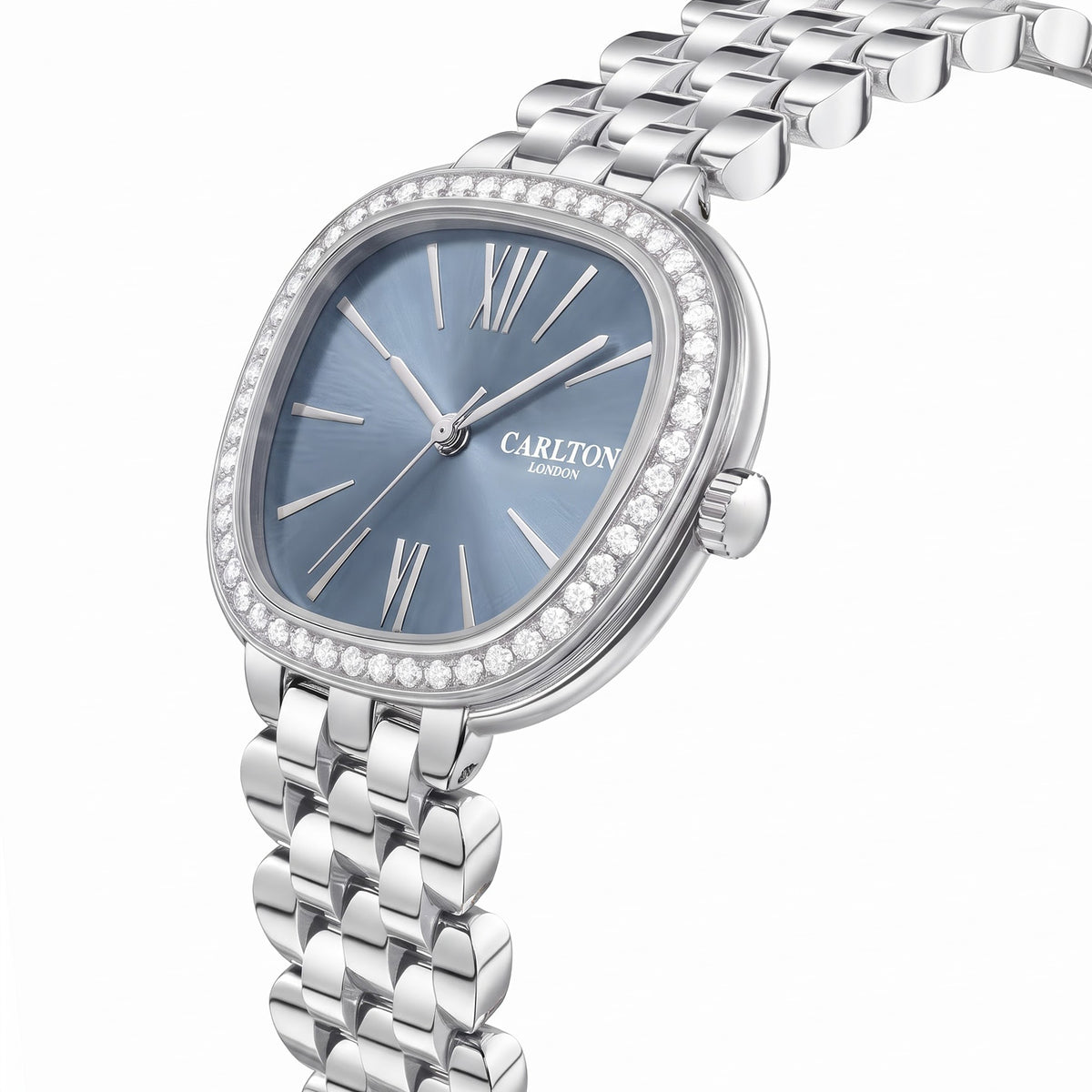 Carlton London Maisie Women’s Watch - Blue Rectangle Dial, Silver Stainless Steel Strap - MSSVBLU
