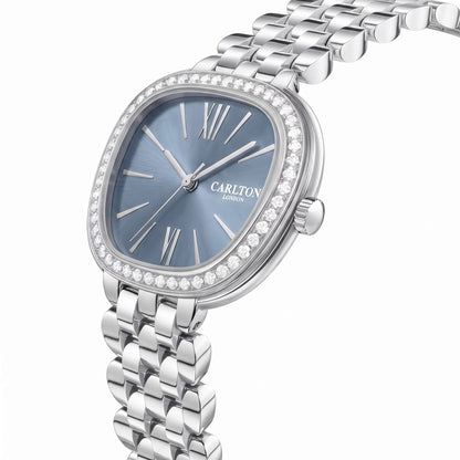 Carlton London Maisie Women’s Watch - Blue Rectangle Dial, Silver Stainless Steel Strap - MSSVBLU