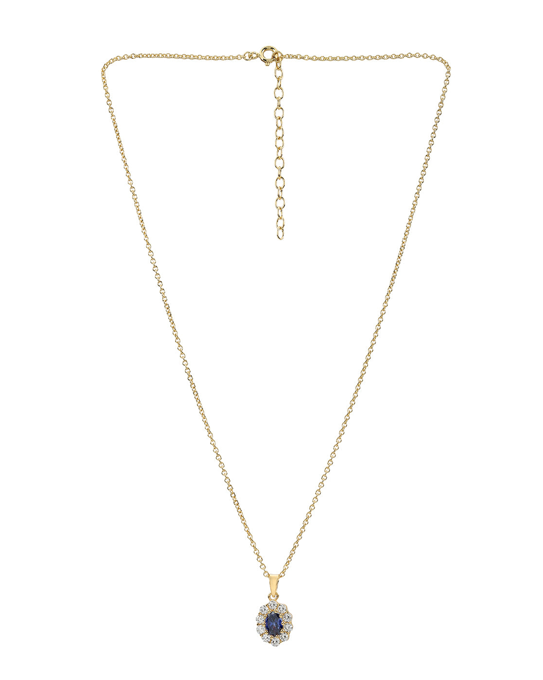 Premium 18kt Gold Plated Blue Sapphire CZ Halo Pendant with Chain