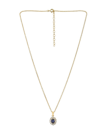 Premium 18kt Gold Plated Blue Sapphire CZ Halo Pendant with Chain