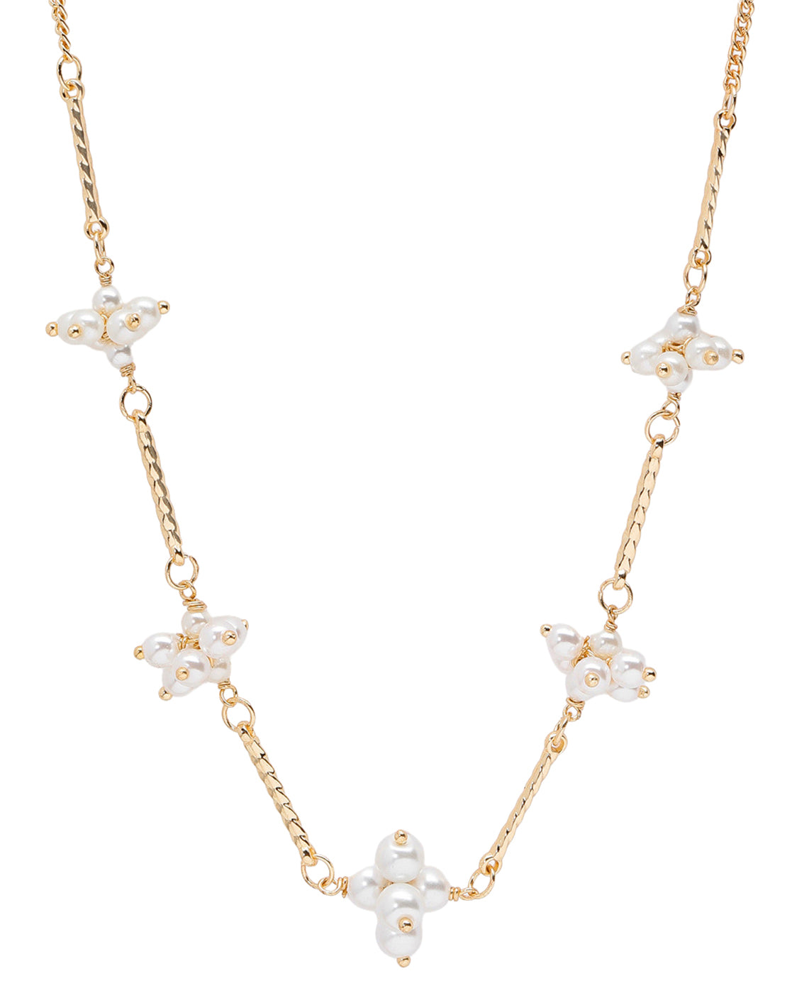 Gold Plated Bar &amp; Pearl Beaded Necklace