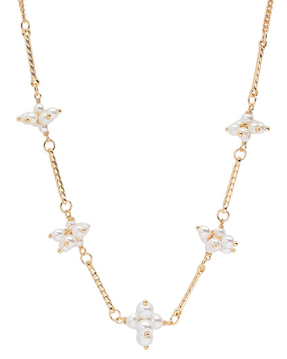 Gold Plated Bar &amp; Pearl Beaded Necklace