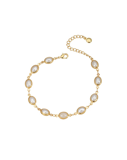 Gold Plated Elegant Oval Pearl Studded Bracelet