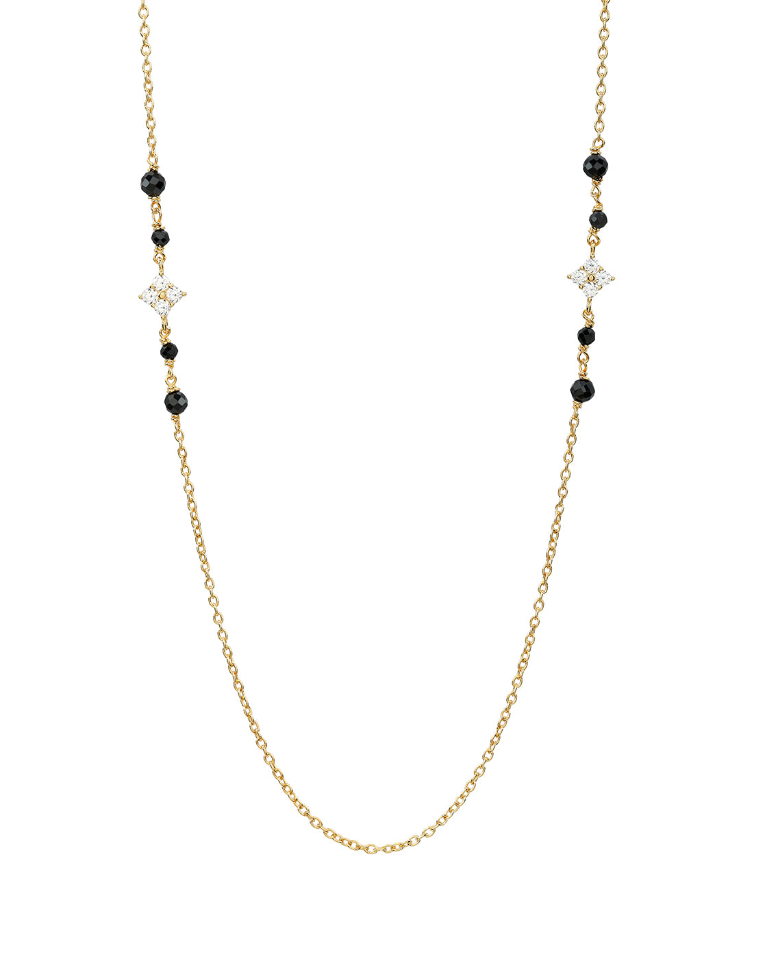 925 Sterling Silver 18kt Gold Plated Natural black bead &amp; CZ Studded Contemporary Mangalsutra