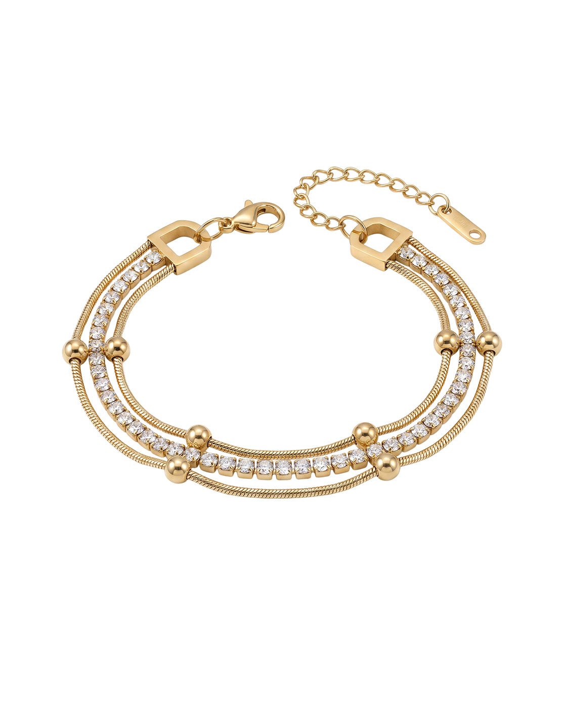 Gold Plated CZ Studded and Layered Tennis Bracelet