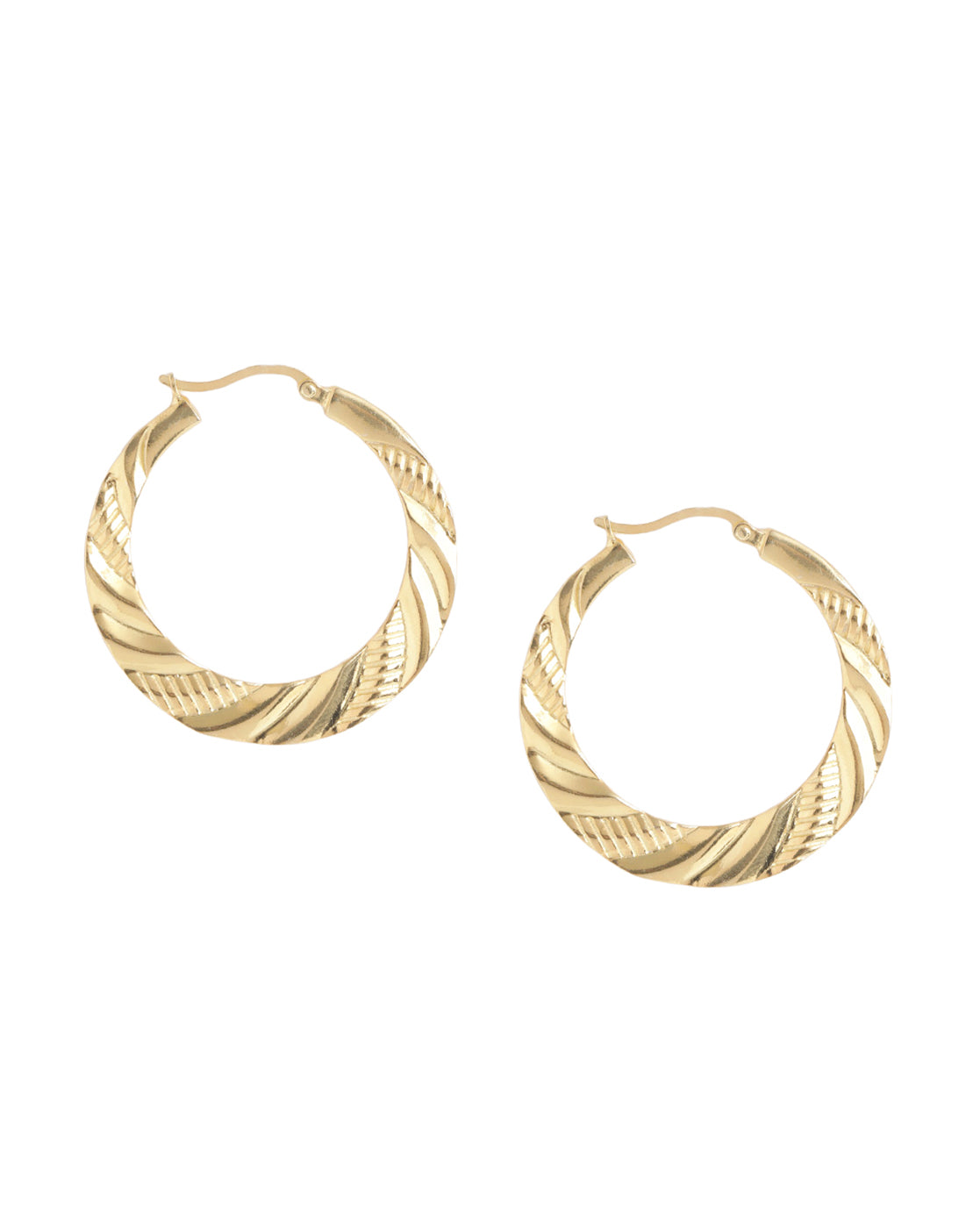 18kt Gold Plated Diamond Cut Textured Hoop Earring