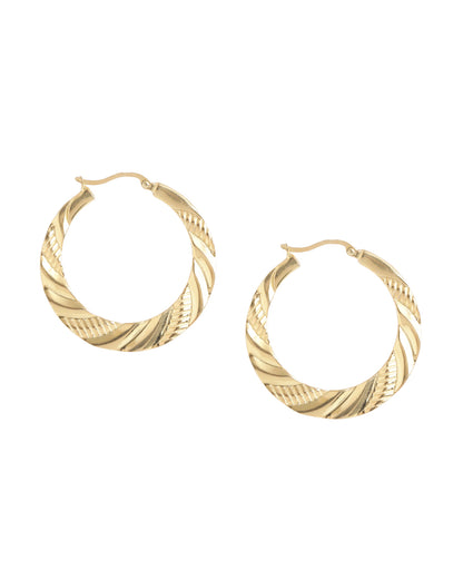 18kt Gold Plated Diamond Cut Textured Hoop Earring