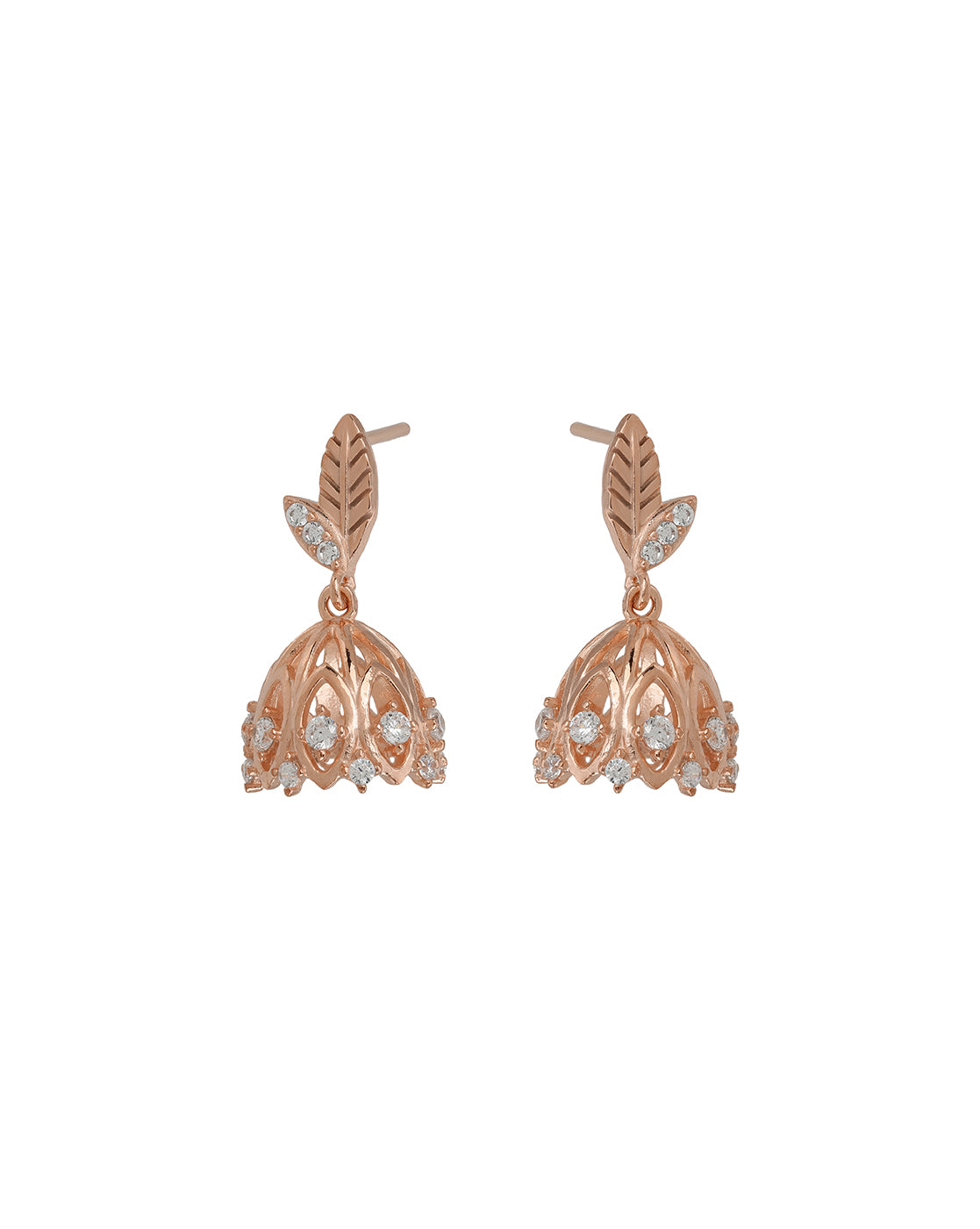 18kt Rose Gold Plated Contemporary CZ Studded Jhumki Earring