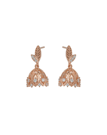 18kt Rose Gold Plated Contemporary CZ Studded Jhumki Earring