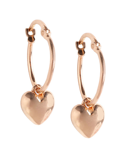 18kt Rose Gold Plated Modern Dangling Heart Hoop Earring