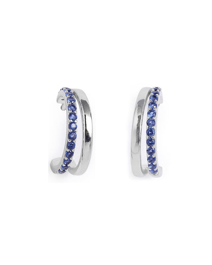 Rhodium Plated Sapphire Studded Half Hoop Earring