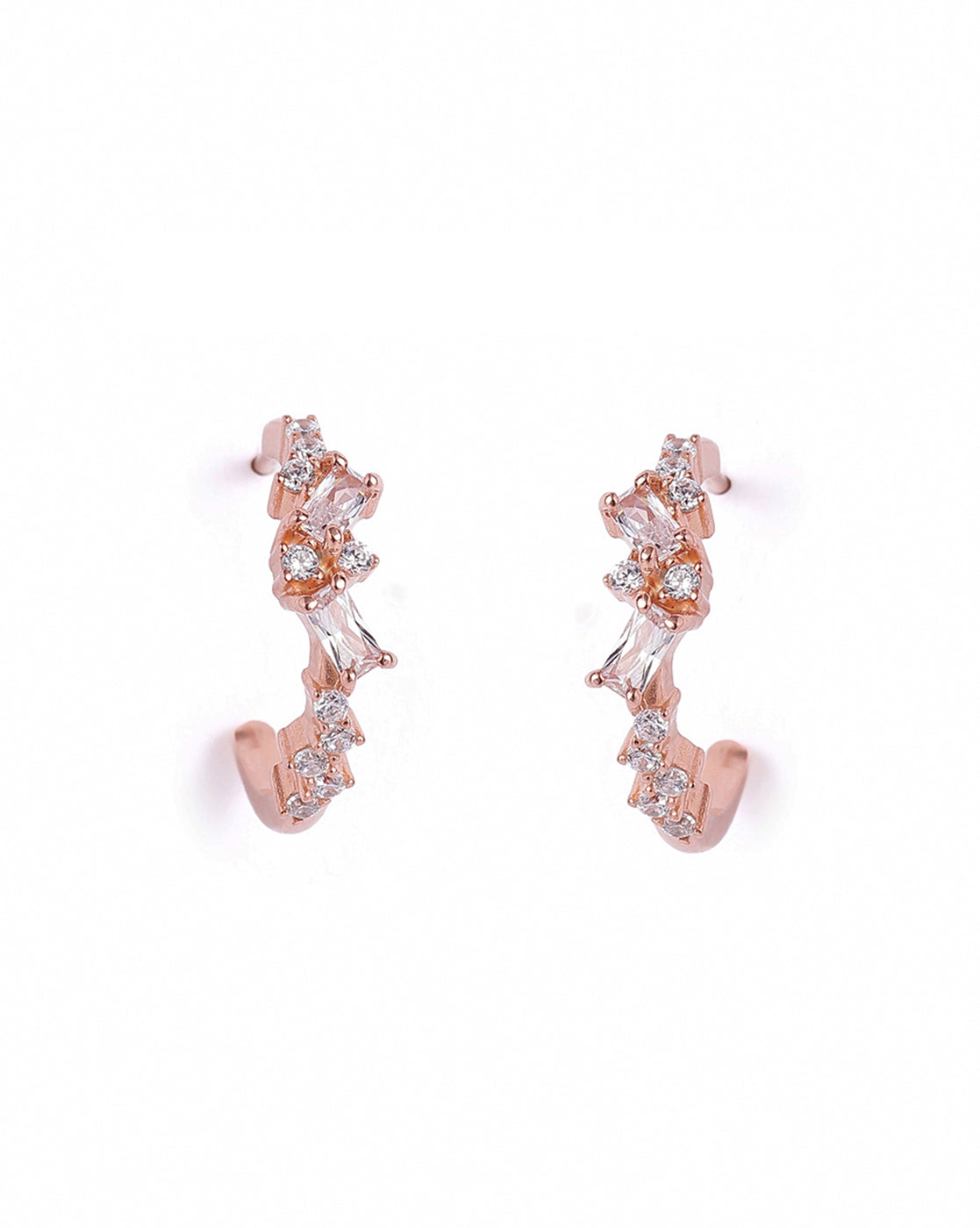 18kt Rose Gold Plated Baguette CZ  Half Hoop Earring