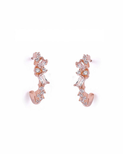 18kt Rose Gold Plated Baguette CZ  Half Hoop Earring