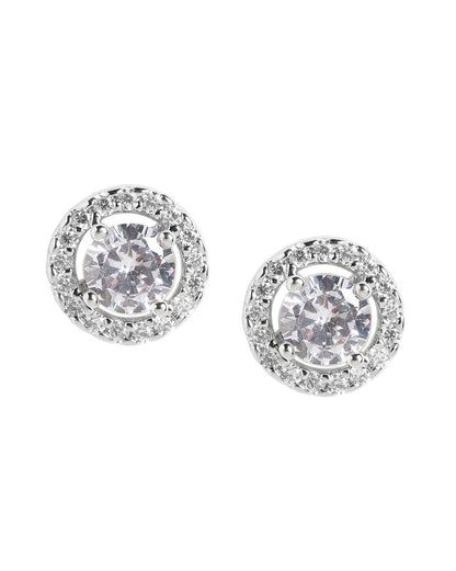 Silver Plated Classic Round Solitaire CZ Halo Stud Earring