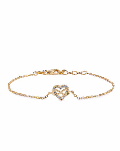 18kt Gold Plated CZ Infinity Heart Charm Adjustable Bracelet