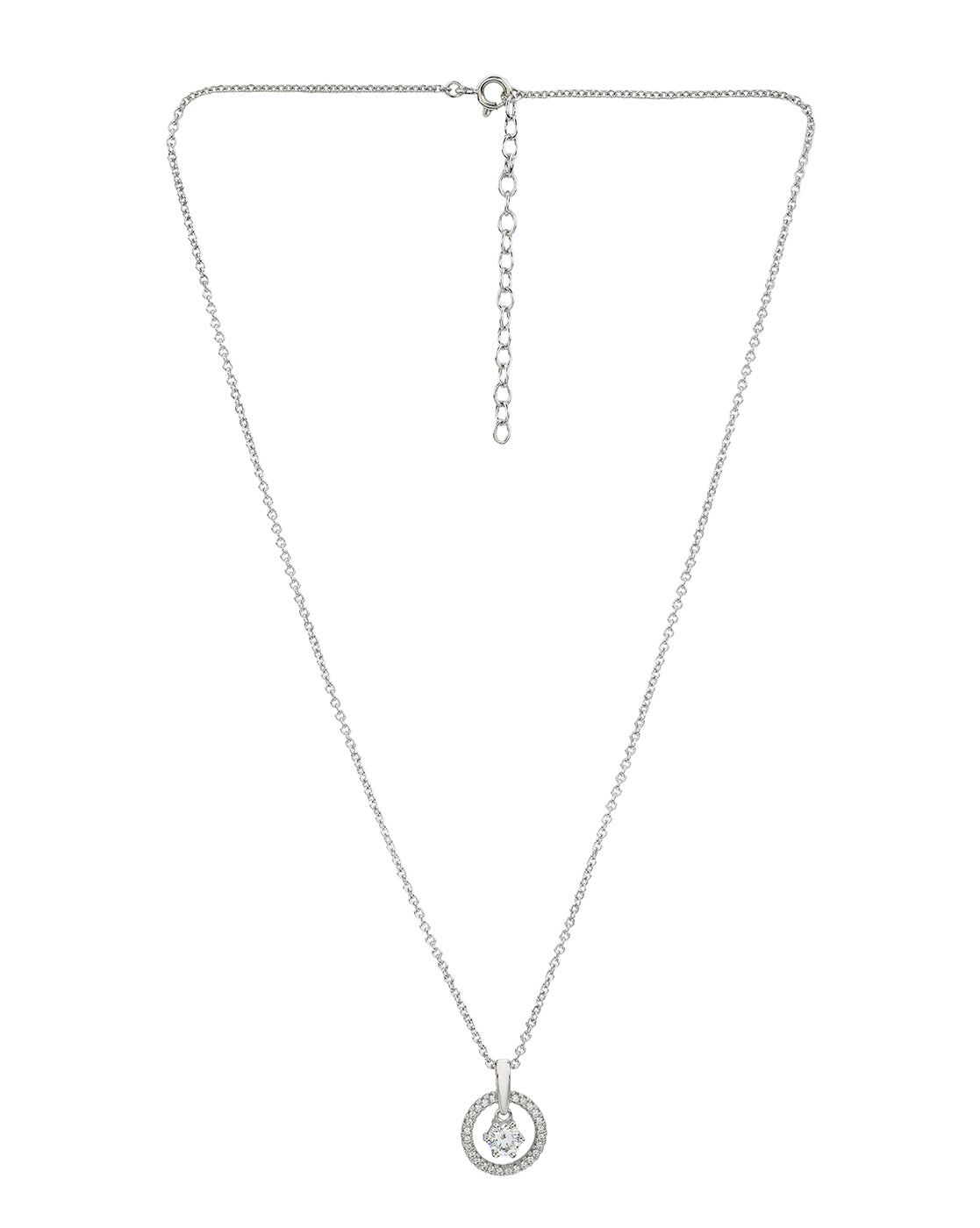 Premium Rhodium Plated Sparkle Solitaire CZ Pendant Chain