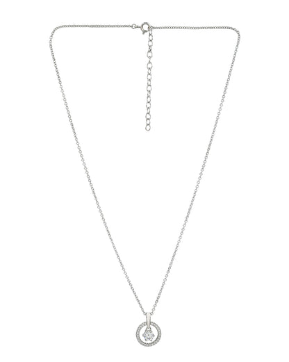 Premium Rhodium Plated Sparkle Solitaire CZ Pendant Chain
