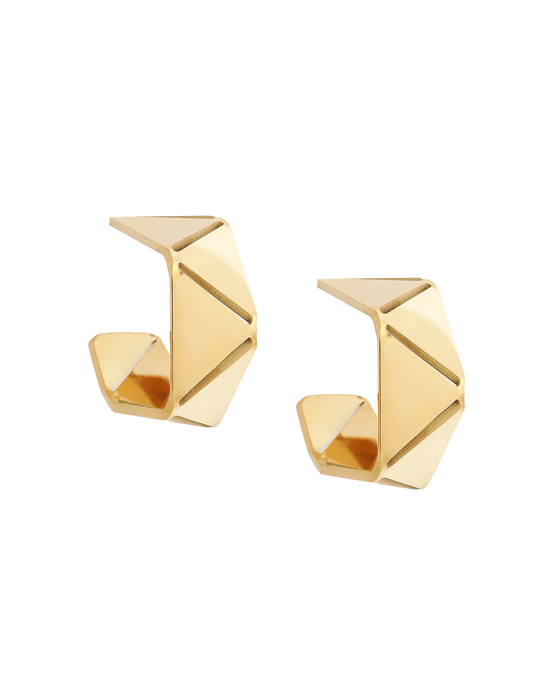 Gold Plated Geometric Half Hoop Contemporary Earring