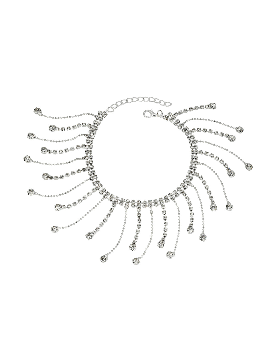 Silver Plated Rhinestone Tassel Fringe Anklet