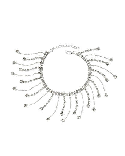 Silver Plated Rhinestone Tassel Fringe Anklet