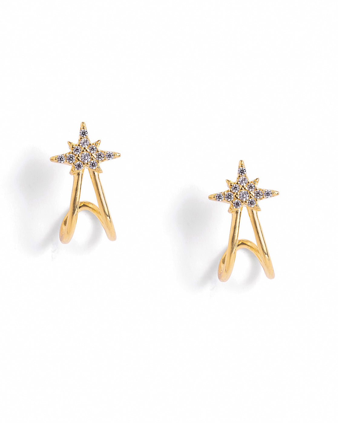 18kt Gold Plated CZ Star Half Hoop Earring