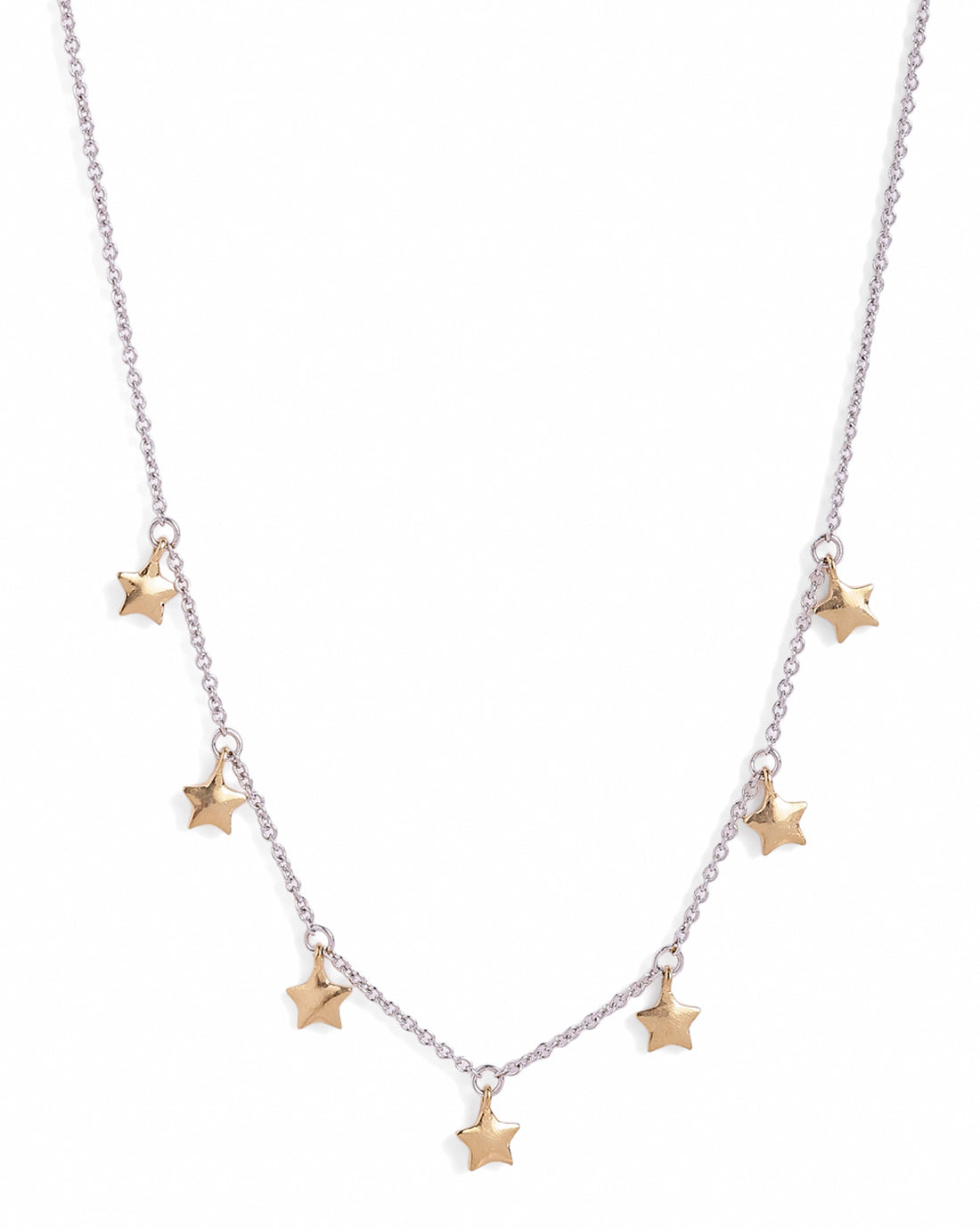 18kt Gold &amp; Rhodium Plated Dual Tone Dangling Star Charm Necklace