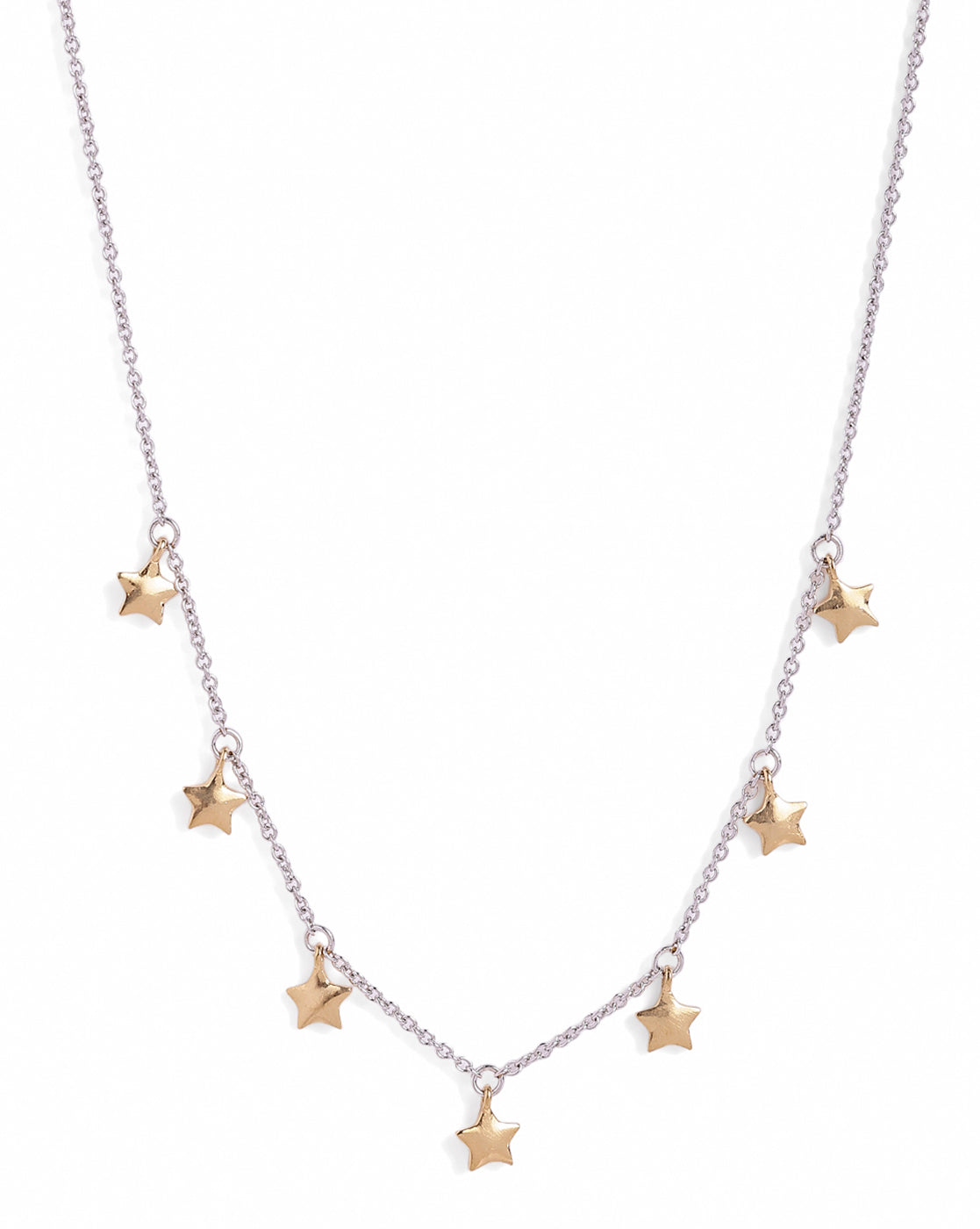18kt Gold &amp; Rhodium Plated Dual Tone Dangling Star Charm Necklace
